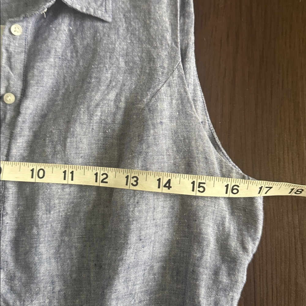 ADRIENNE VITTADINI DRESS 100% LINEN BLUE CHAMBRAY SLEEVELESS COLLAR SZ 6 - Picture 9 of 12